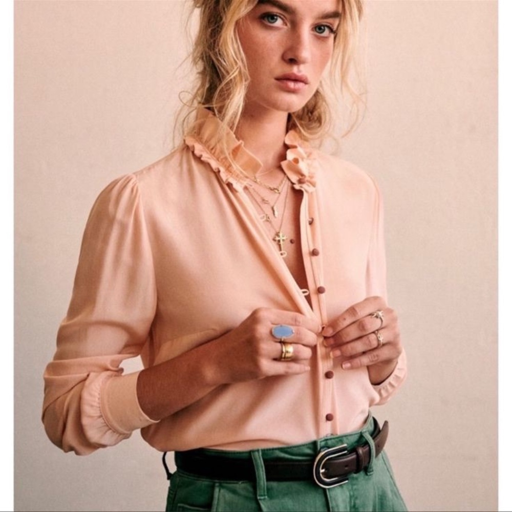 Sezane Blush Ruffle Blouse